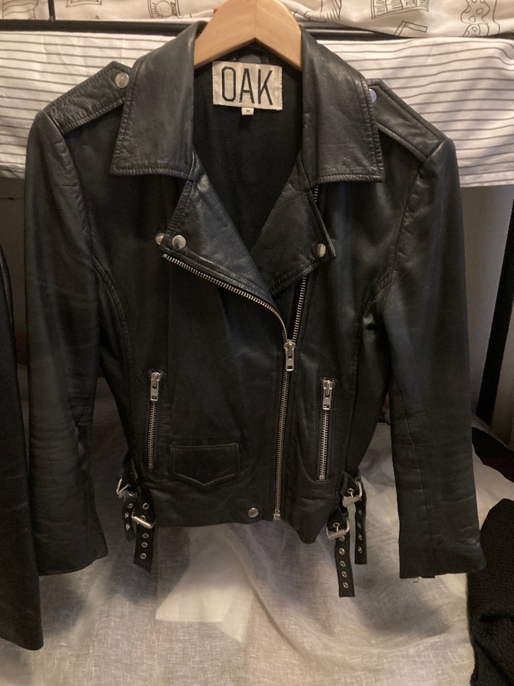 Womens M Oak moto genuine leather jacket